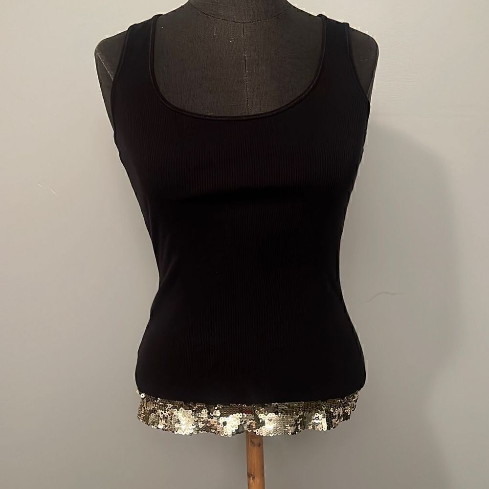 Stretch Ribbed Gold Sequined Tank